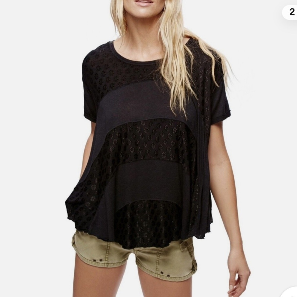Free People Charcoal Short Sleeve Tee